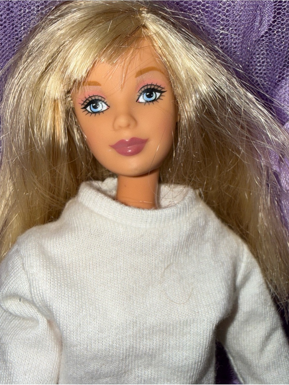 Barbie Mattel 1991 head model white sweater black Aztec wrap skirt